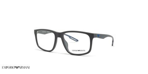 عینک طبی امپریو آرمانی مردانه فریم کائوچویی مربعی ای رنگ طوسی - عکاسی وحدت -  عکس از زاویه سه رخ