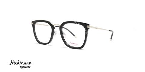 عینک طبی کائوچویی فلزی هیکمن - رنگ بدنه مشکی نقره ای - عکاسی وحدت - زاویه سه رخ