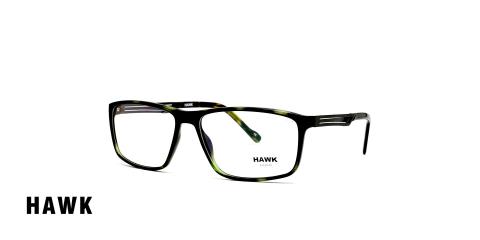 عینک طبی مردانه مستطیلی کائوچویی هاوک رنگ مشکی - عکاسی وحدت - عکس از زاویه سه رخ 