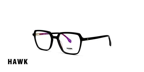  عینک طبی زنانه چند ضلعی کائوچویی هاوک رنگ مشکی - عکاسی وحدت - عکس از زاویه سه رخ 