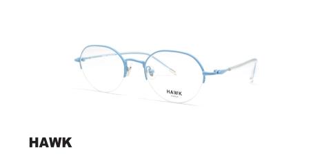 عینک طبی هاوک فریم فلزی زیر گریف بیضی به رنگ آبی - عکس از زاویه سه رخ
