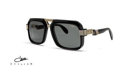 عینک آفتابی کازال فریم مربعی بزرگ کائوچویی فلزی مشکی طلایی - عکس از زاویه سه رخ