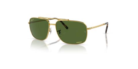 عینک آفتابی پلاریزه ری بن فریم فلزی دوپل طلایی مات به همراه عدسی سبز تیره - عکس از زاویه سه رخ