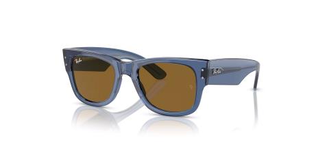 عینک آفتابی مگا ویفرر ری بن فریم کائوچویی آبی شفاف به همراه عدسی قهوه ای - عکس از زاویه سه رخ