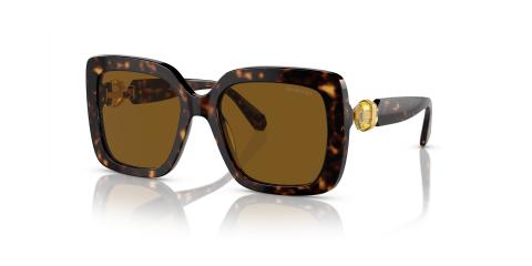 عینک آفتابی مربعی سواروسکی اورسایز با بدنه قهوه‌ای هاوانا و عدسی قهوه‌ای - زاویه سه‌رخ