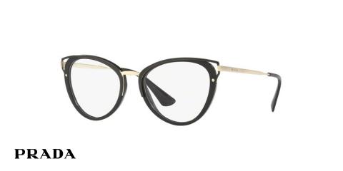 عینک طبی گربه ای مشکی طلایی پرادا - زاویه سه رخ