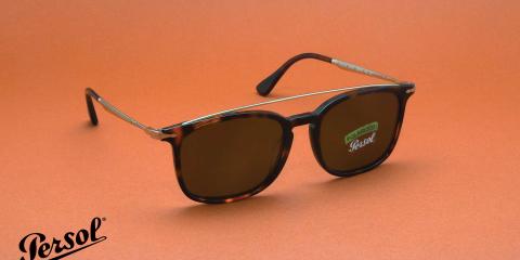 عینک آفتابی کائوچویی پرسول، رنگ قهوه ای هاوانا - عدسی قهوه ای - عکاسی وحدت - زاویه سه رخ