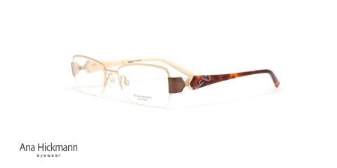 عینک طبی زیرگریف آناهیکمن - دسته دو رو - رنگ قهوه ای و رنگ شیری - عکاسی وحدت - زاویه سه رخ