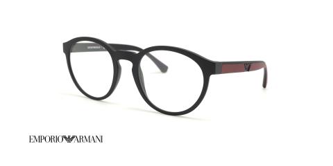 عینک طبی رویه دار امپریو آرمانی - مدل گرد - رنگ مشکی زرشکی - عکس زاویه سه رخ عینک طبی