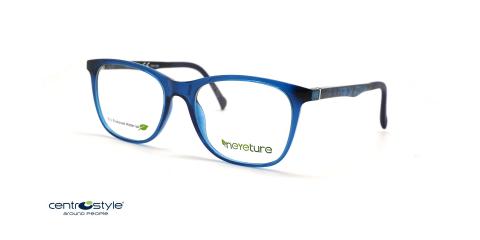 عینک طبی رویه دار سنترواستایل فریم مربعی کائوچویی آبی - عکس از زاویه سه رخ
