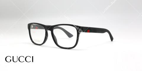 عینک طبی کائوچوی مشکی - با نماد سبز و قرمز گوچی - عکاسی وحدت - زاویه سه رخ