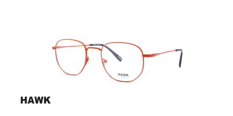 عینک طبی هاوک فریم فلزی شبه گرد به رنگ نارنجی - عکس از زاویه سه رخ