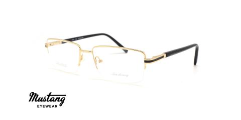 عینک طبی مستطیلی زیرگریف موستانگ فریم فلزی طلایی - عکس از زاویه سه رخ