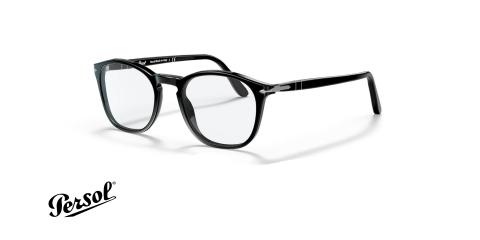 عینک طبی کائوچویی پرسول فریم مربعی و مشکی براق - عکس از زاویه سه رخ