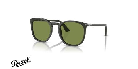 عینک آفتابی پرسول فریم استات شبه گرد به رنگ سبز زیتونی مات و شیشه سبز - عکس از زاویه سه رخ