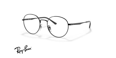 عینک طبی ری بت فریم فلزی گرد رنگ مشکی - عکس از زاویه سه رخ 