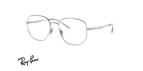 عینک طبی ری بن فریم فلزی چند ضلعی نقره ای رنگ - عکس از زاویه سه رخ 