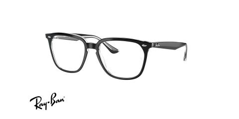 عینک طبی ری بن فریم کائوچویی مربعی مشکی دور یک لاین شبشه ای - عکس از زاویه سه رخ