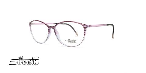عینک طبی مدل گربه ای سیلوئت - بنفش رنگ رو به شیشه ای رنگ - عکاسی وحدت - زاویه سه رخ
