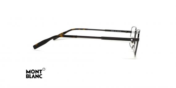 عینک طبی مون بلان فریم فلزی مستطیلی رنگ طوسی تیره نزدیک به کروم - عکس از زاویه کنار