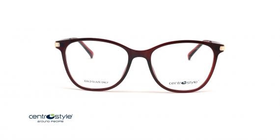 عینک طبی رویه دار سنترو استایل رنگ قرمز با رویه آفتابی قهوه ای - عکس زاویه روبرو