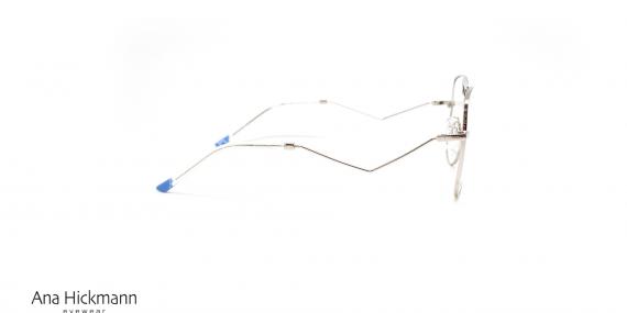 عینک طبی هیکمن زنانه فریم پروانه ای دسته های انحنا دار نقره ای آبی - عکس از زاویه کنار