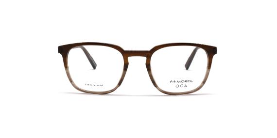 عینک طبی اوگا فریم کائوچویی مربعی به رنگ قهوه ای با رگه های تیره و روشن - عکس از زاویه روبرو