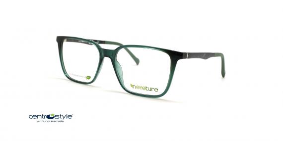 عینک طبی مربعی رویه دار فریم کائوچویی سبز با دسته های سبز هاوانا - عکس از زاویه سه رخ