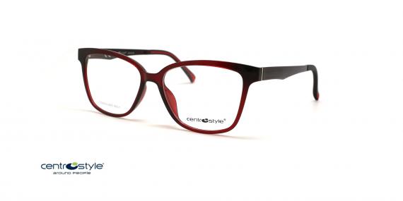 عینک طبی رویه دار زنانه سنترواستایل فریم گربه ای قرمز تیره و مشکی - عکس از زاویه سه رخ