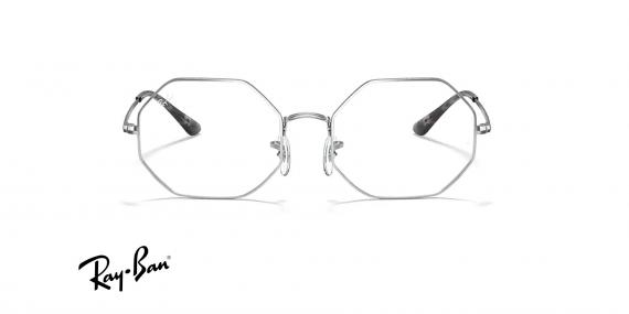 عینک طبی چند ضلعی ری بن فریم فلزی نقره ای - عکس از زاویه روبرو