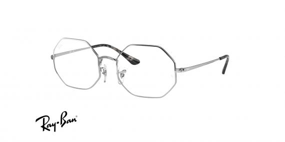 عینک طبی چند ضلعی ری بن فریم فلزی نقره ای - عکس از زاویه سه رخ