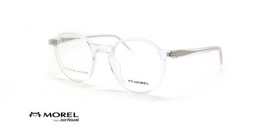 عینک طبی گرد جین نووِل - رنگ سفید شیشه ای - عکس از زاویه سه رخ
