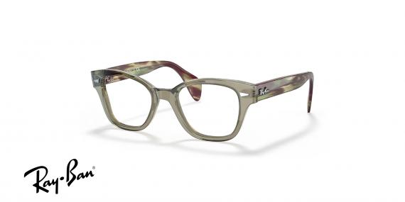 عینک طبی ری بن فریم شبه مربعی استات رنگ سبز و قهوه ای هاوانا - عکس از زاویه سه رخ