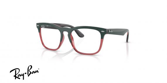 عینک طبی ری بن فرم کائوچویی مربعی دو رنگ قرمز و مشکی - عکس از زاویه سه رخ