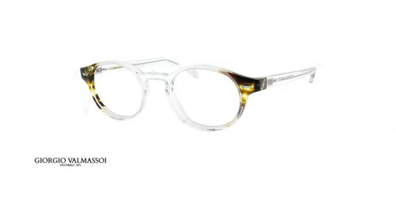 عینک طبی گرد کائوچویی جورجیو والماسو فریم شیشه ای با گوشه های قهوه ای هاوانا - عکس از زاویه سه رخ