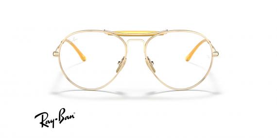 عینک طبی ری بن فریم تیتانیوم خلبانی رنگ طلایی و زرد - عکس از زاویه روبرو