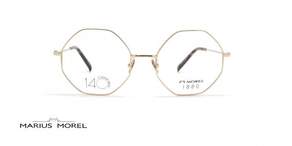 عینک طبی فلزی هشت ضلعی مورل1880 - MOREL 60108M - رنگ طلایی و در انتهای دسته قهوه ای هیوایی - عکس از زاویه روبرو