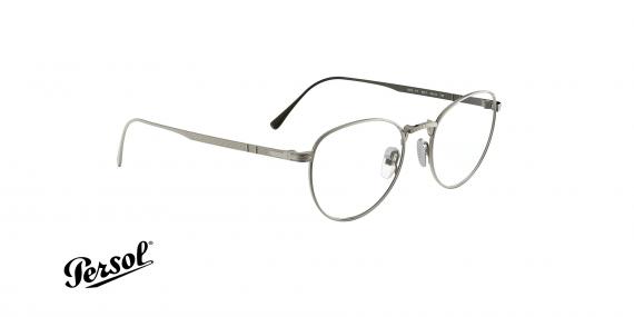 عینک طبی فلزی گرد پرسول - رنگ نقره ای - عکس از زاویه کنار