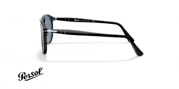 عینک آفتابی پرسول - مشکی با عدسی آبی طیف دار - عکس از زاویه کنار