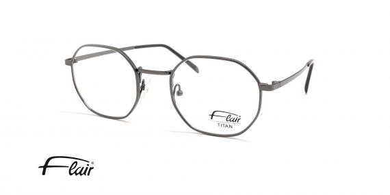 عینک طبی تیتانیومی فلر فریم چندضلعی نقره ای - عکس از زاویه سه رخ