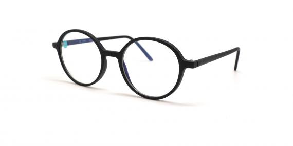 عینک طبی کامپیوتر اُپال فریم کائوچویی گرد رنگ مشکی مات سایز XL - عکس از زاویه سه رخ