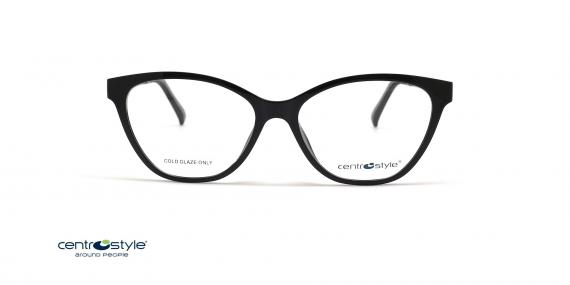 عینک طبی رویه دار زنانه سنترو استایل فریم کائوچویی گربه ای رنگ مشکی - عکس ازر زاویه روبرو