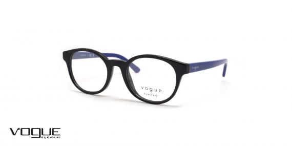 عینک طبی بچگانه وگ فریم کائوچویی بیضی دو رنگ حدقه ها مشکی دسته ها آبی پر رنگ - عکس از زاویه سه رخ 