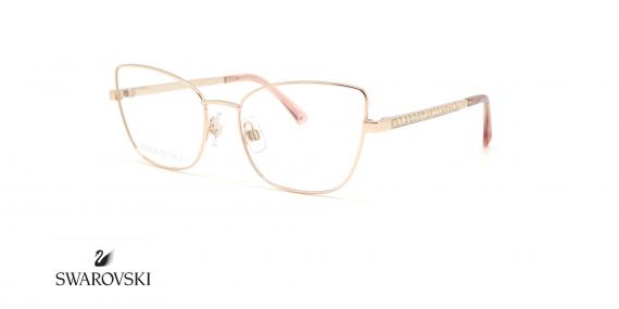 عینک طبی زنانه سواروسکی فریم فلزی گربه ای رنگ طلایی دسته ها نگین کاری شده - عکس از زاویه سه رخ