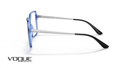 عینک طبی وگ فریم کائوچویی - رنگ مشکی و لبه های آبی - عکس از زاویه کنار