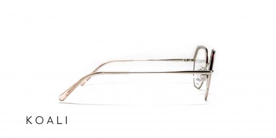 عینک طبی زنانه پروانه‌ای کوالی با بدنه فلزی زرشکی و بالای حدقه مشکی و دسته طلایی-نیم‌رخ