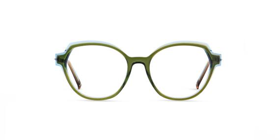 عینک طبی کوالی فریم کائوچویی گربه ای سبز با ابرویی سبز آبی شفاف - عکس از زاویه روبرو