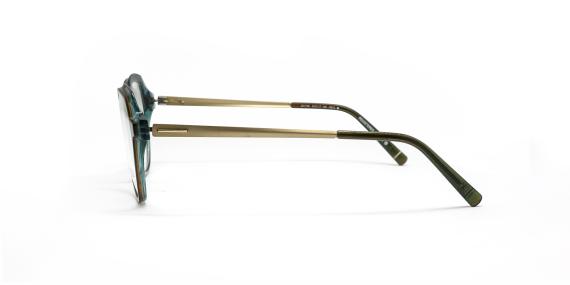 عینک طبی کوالی فریم کائوچویی گربه ای سبز با ابرویی سبز آبی شفاف - عکس از زاویه کنار