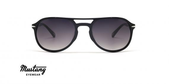 عینک آفتابی کائوچویی مدل پروفسور موستانگ - فریم کائوچویی مشکی و عدسی آبی طیف دار - عکس از زاویه روبرو