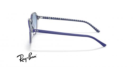 عینک آفتابی کائوچویی چندضلعی ری بن - رنگ آبی - عکس از زاویه کنار